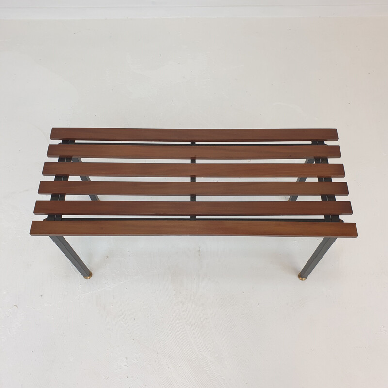 Vintage bench in teak with brass feet, Italy 1950s