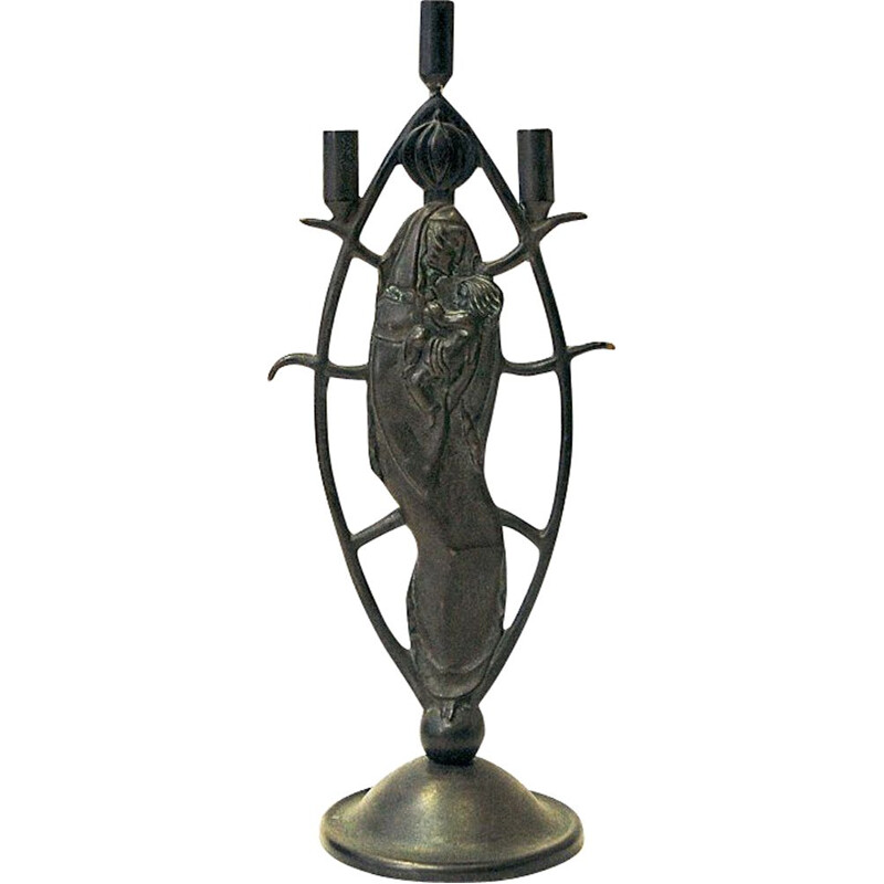 Vintage bronze candlestick by Oscar Antonsson for Ystad metall, Sweden 1930