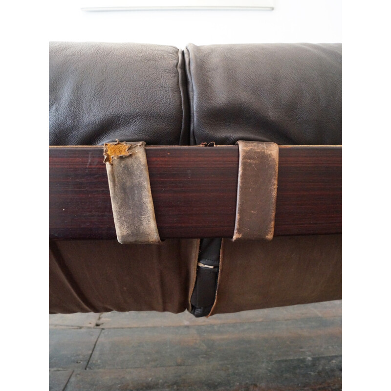 Mid century 3 seater sofa in leather and Jacaranda wood, Percival LAFER - 1950s