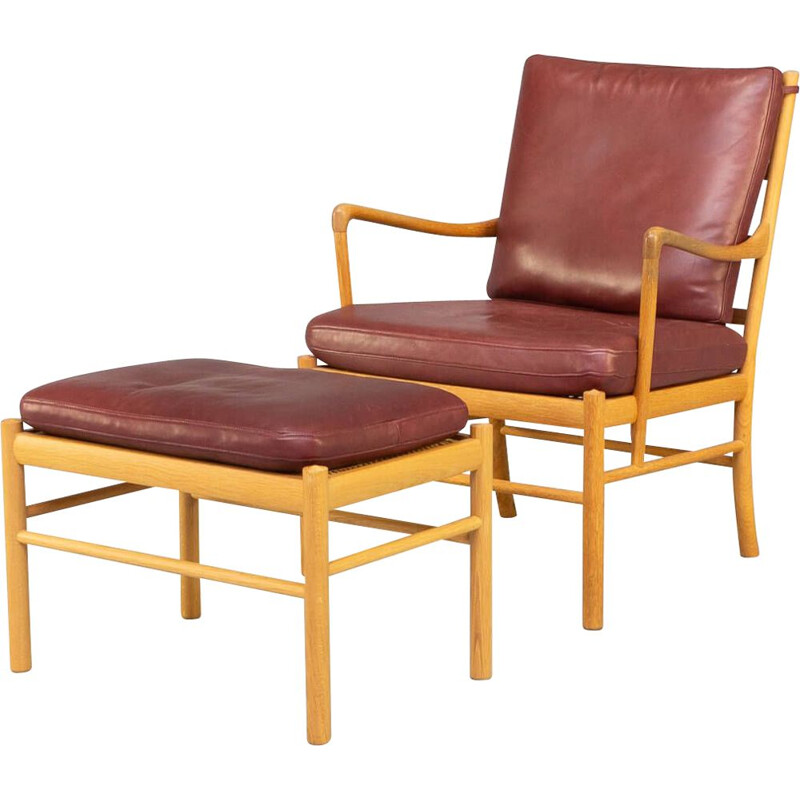 Vintage koloniale fauteuil en voetenbank "Ow149 en Ow149F" van Ole Wanscher voor Carl Hansen