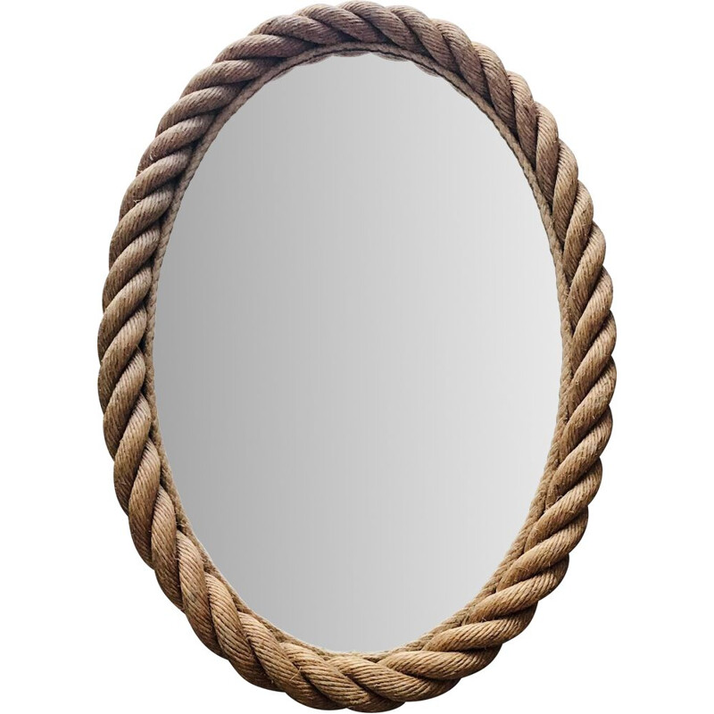 Miroir ovale vintage en corde par Audoux-Minet