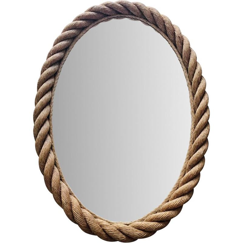 Vintage oval rope mirror by Audoux-Minet