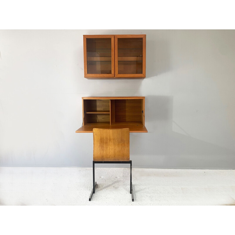 Vintage wall desk with wall display cabinet by Beaver & Tapley, 1970