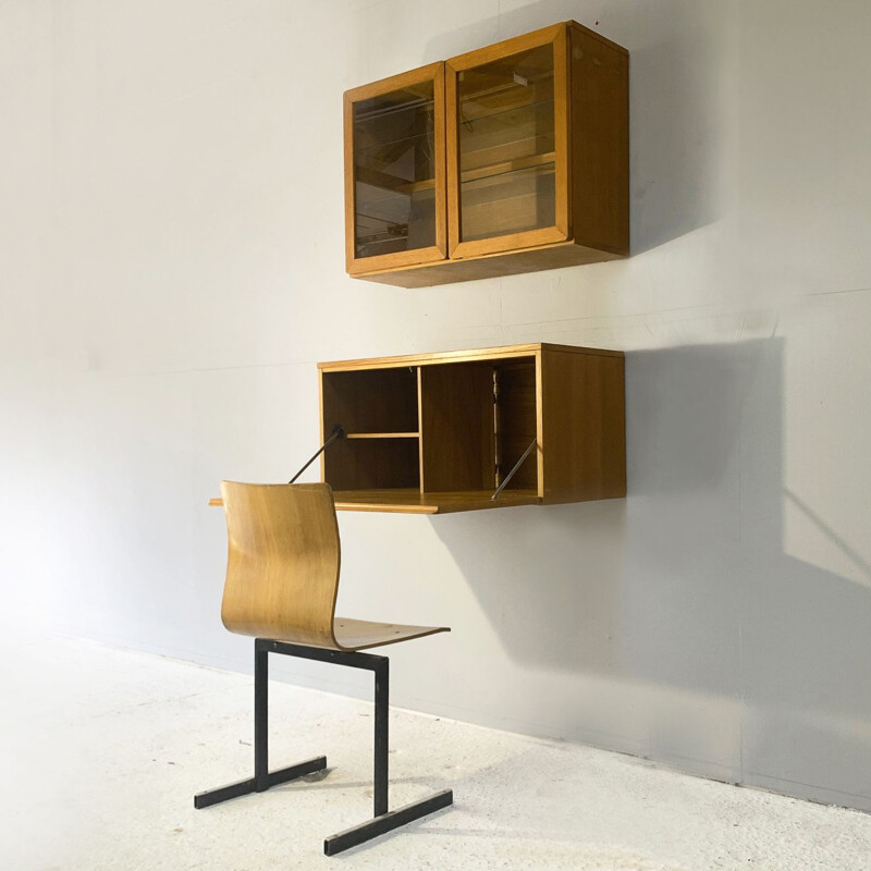 Vintage wall desk with wall display cabinet by Beaver & Tapley, 1970