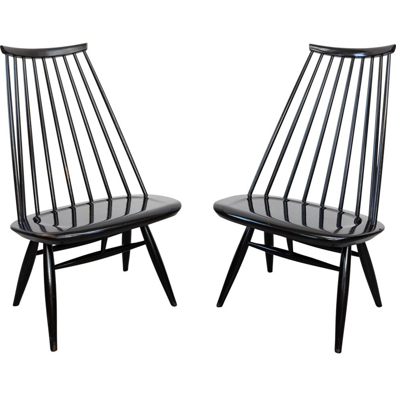 Ein Paar Vintage-Sessel aus schwarz lackiertem Holz von Ilmari Tapiovaara für Asko, Finnland 1956