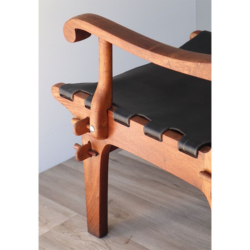 Vintage-Sessel aus Holz und Leder von Angel Pazmino, 1960