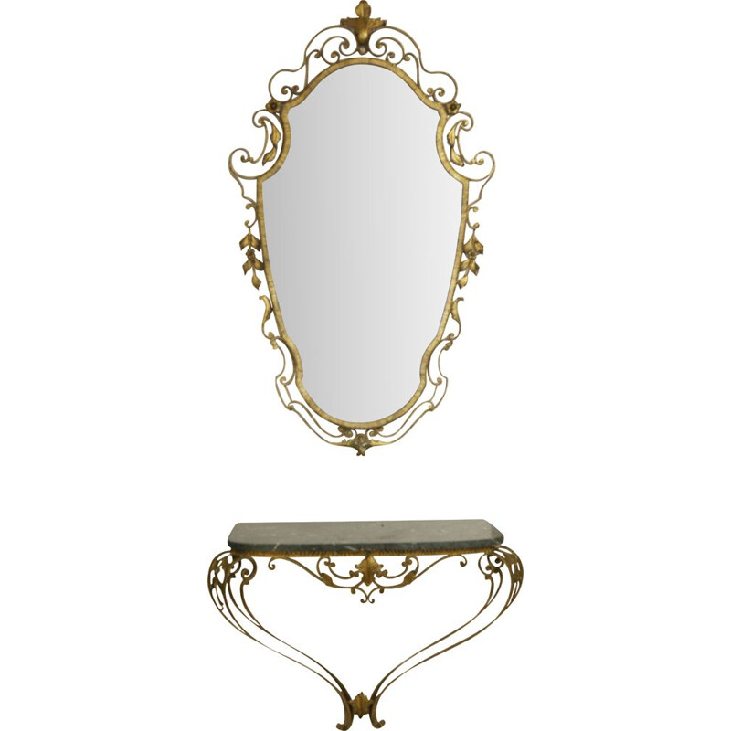 Vintage wrought iron mirror with wall console by Pierluigi Colli, Italy 1960