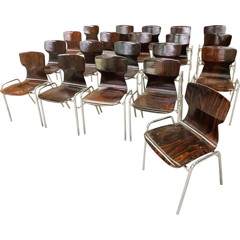 Lot de 30 chaises vintage en wengé par Obo eromes, 1970