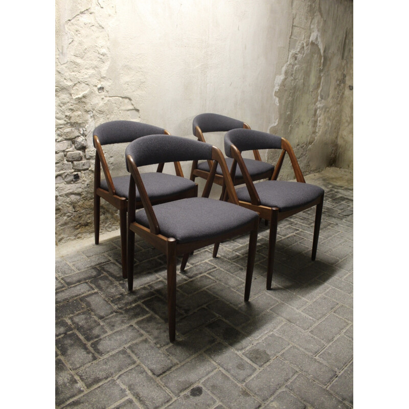 Set of 4 Schou Andersen chairs in rosewood and grey fabric, Kai KRISTIANSEN - 1950s