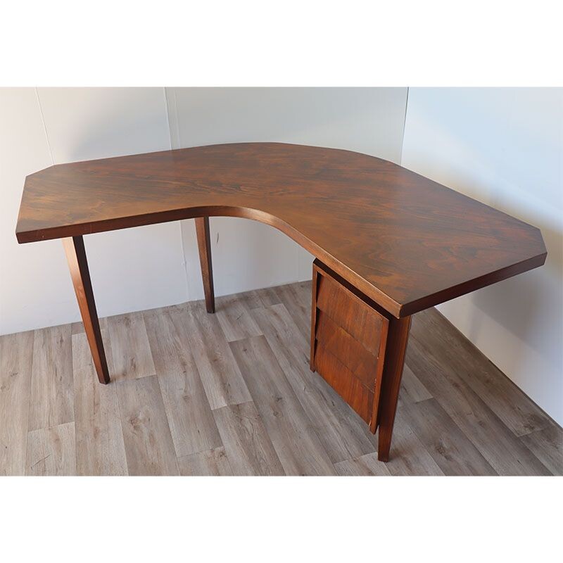 Bureau vintage "Boomerang" en bois massif, 1950