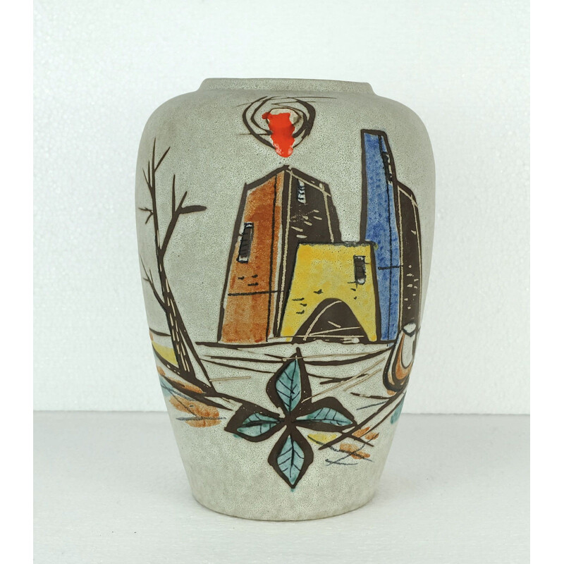 Mid century Scheurich vase with expressionist decor - 1950s