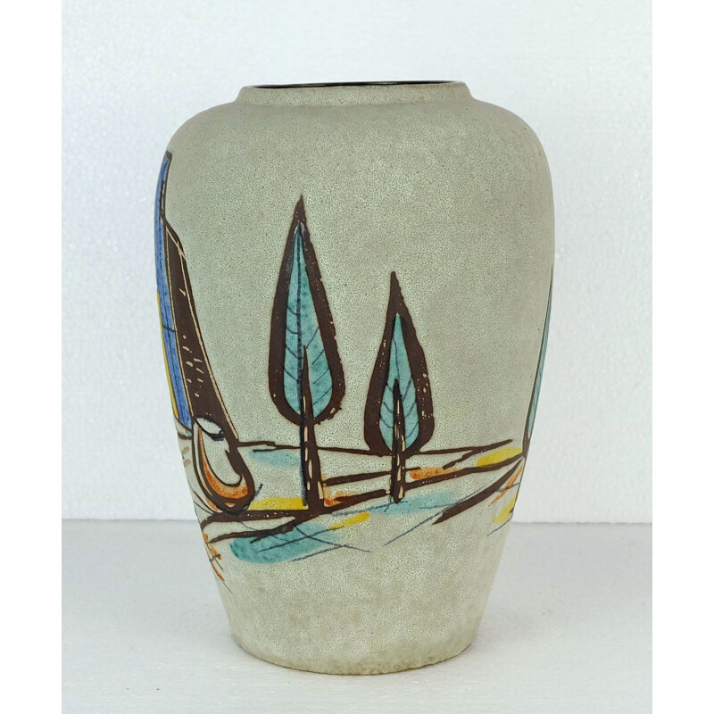 Mid century Scheurich vase with expressionist decor - 1950s