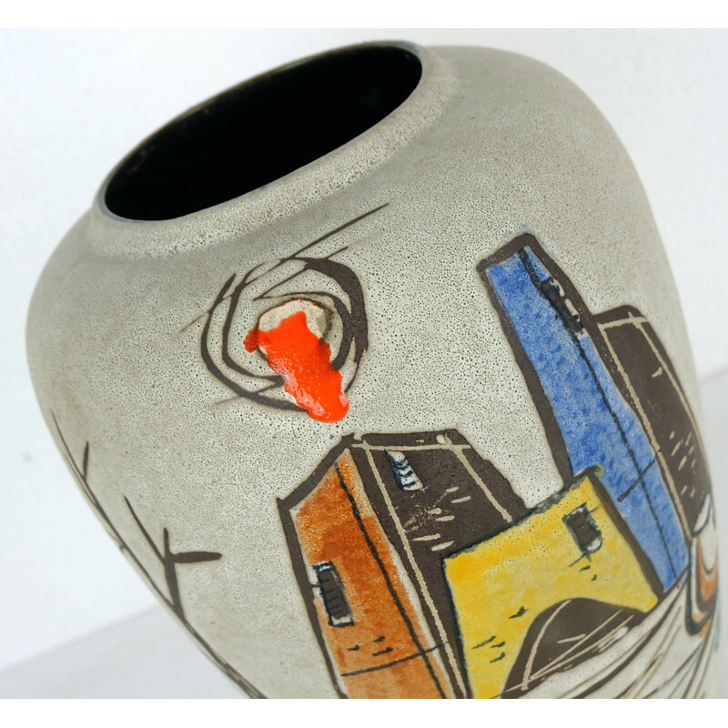Mid century Scheurich vase with expressionist decor - 1950s