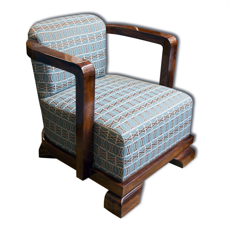 Pair of vintage armchairs in fabric and walnut veneer - 1930s
