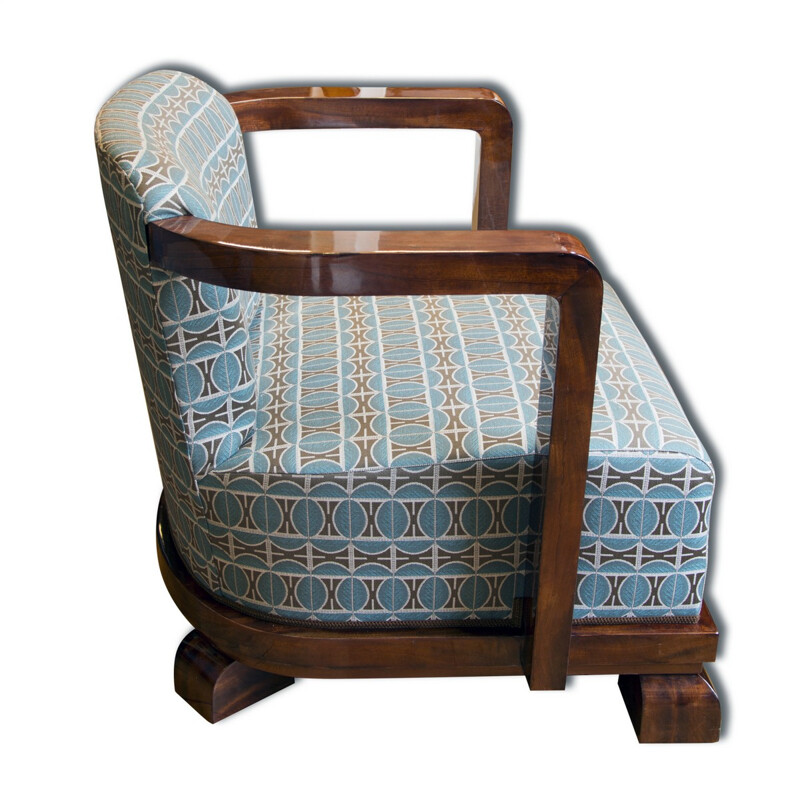 Paire de fauteuils vintage en noyer plaqué et tissu - 1930