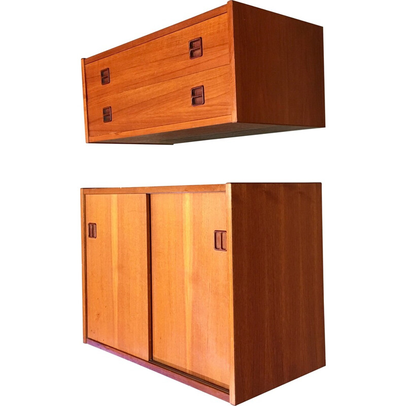 Pair of wall storage units in teak - 1950s