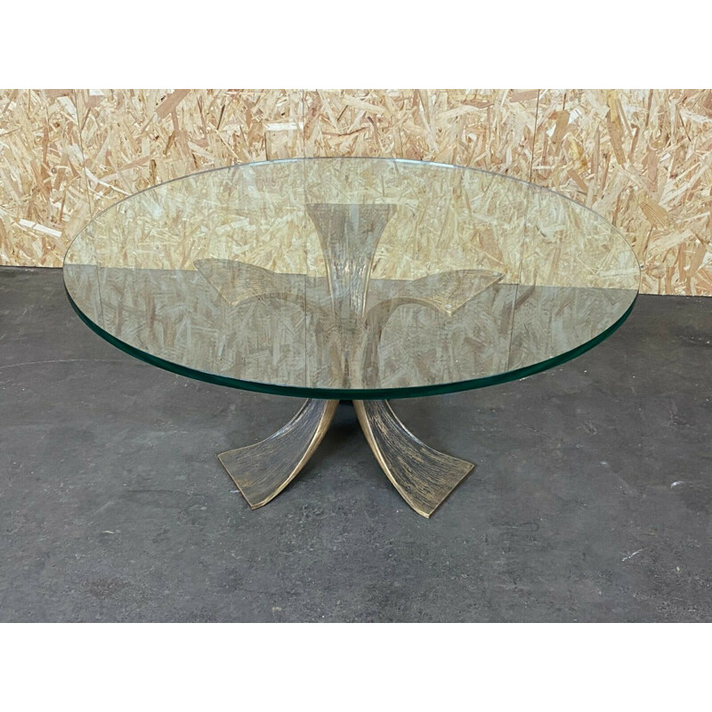 Table basse vintage en bronze et verre par Luciano Frigerio, 1960