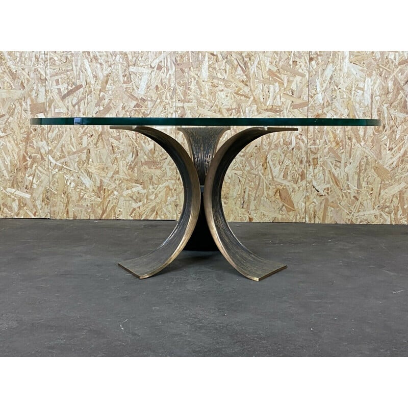 Table basse vintage en bronze et verre par Luciano Frigerio, 1960