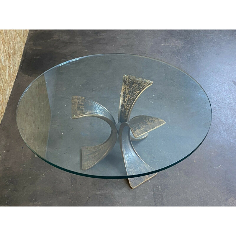Mesa de centro vintage de bronce y cristal de Luciano Frigerio, 1960