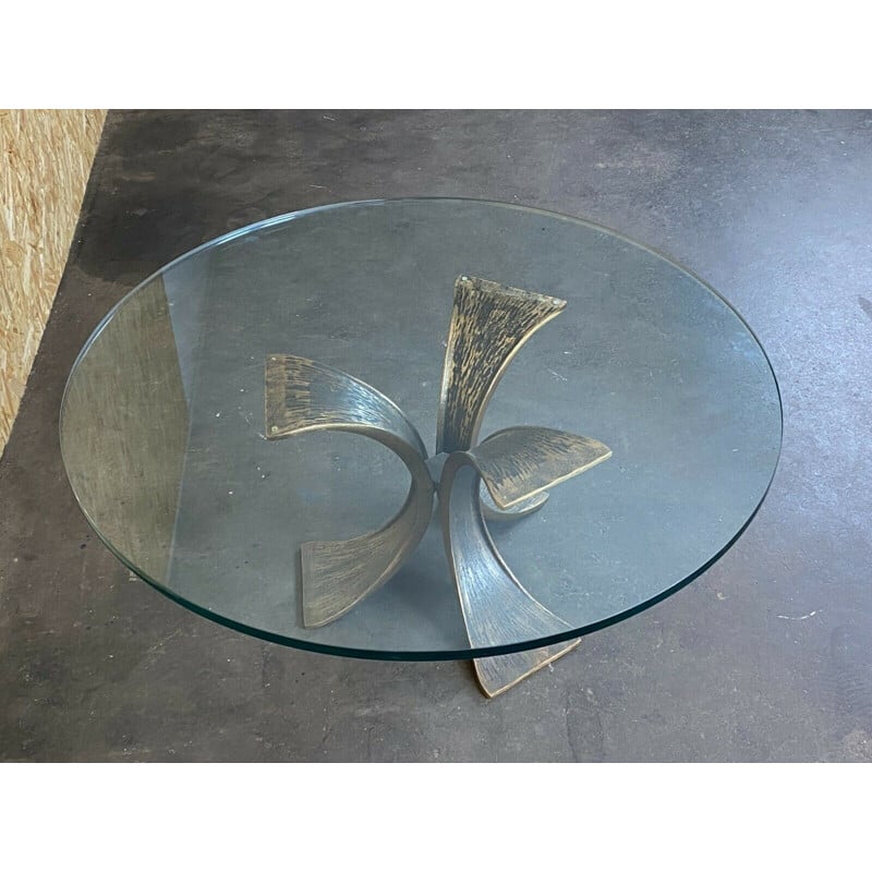 Table basse vintage en bronze et verre par Luciano Frigerio, 1960