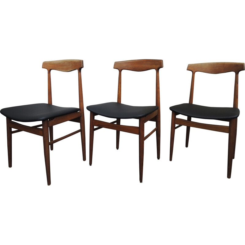 Suite de 3 chaises scandinaves retapissées - 1960