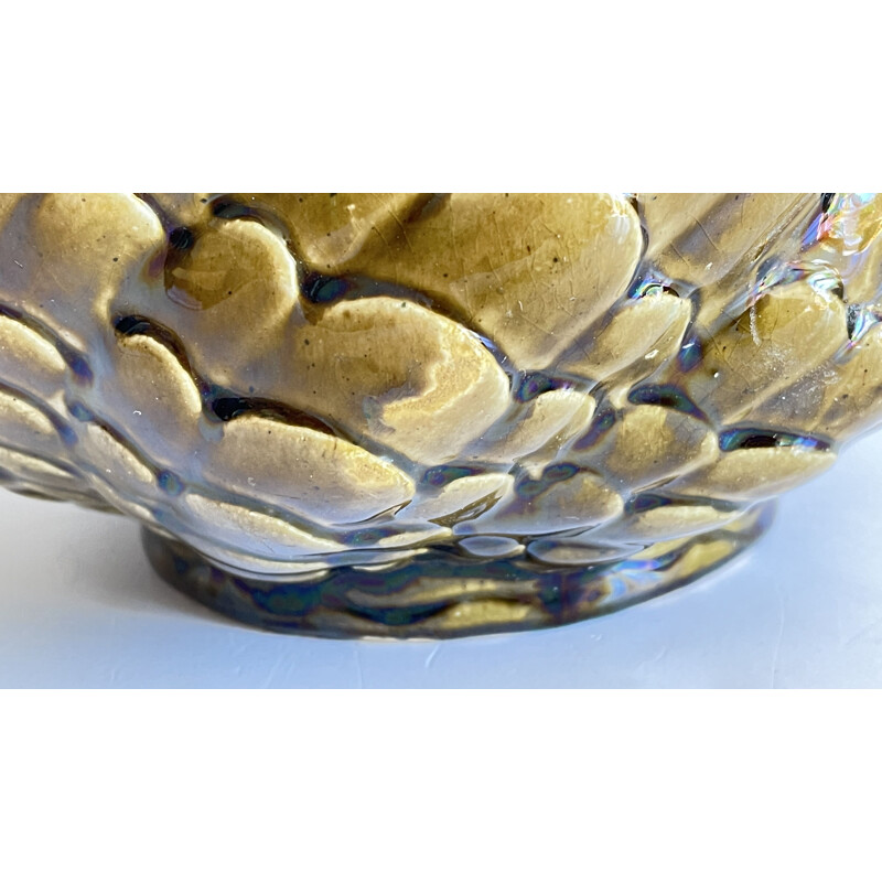 Barbotine pot holder in glazed ceramic