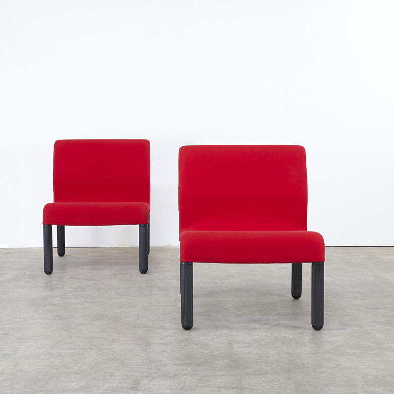 Pair of red lounge chairs in fabric - 1980s
