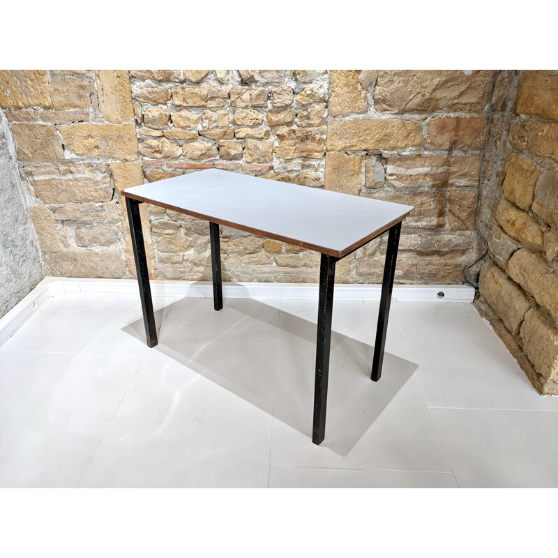 Vintage Cansado table in white formica and metal by Charlotte Perriand, 1950