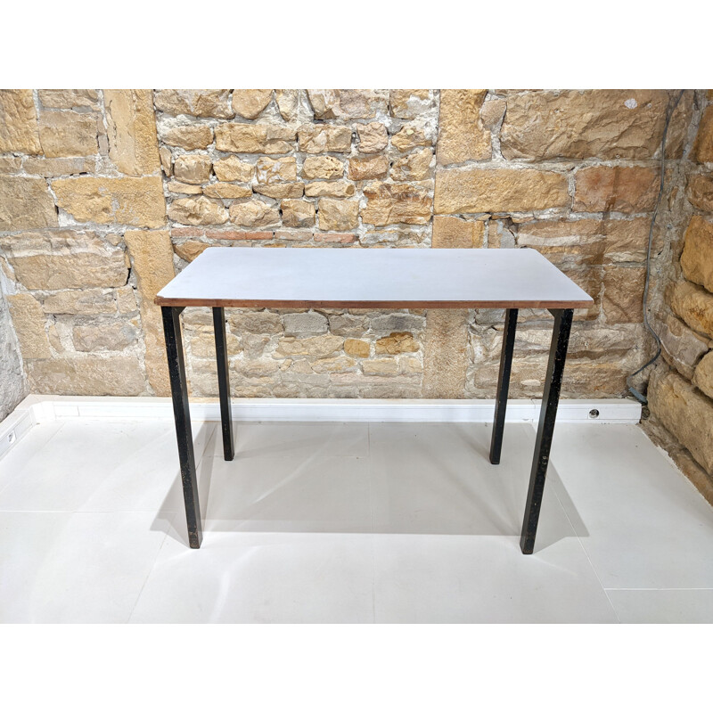 Vintage Cansado table in white formica and metal by Charlotte Perriand, 1950