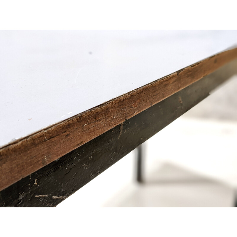 Vintage Cansado table in white formica and metal by Charlotte Perriand, 1950