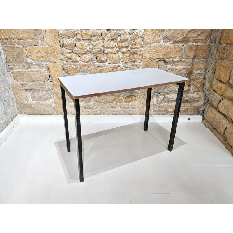 Vintage Cansado table in white formica and metal by Charlotte Perriand, 1950