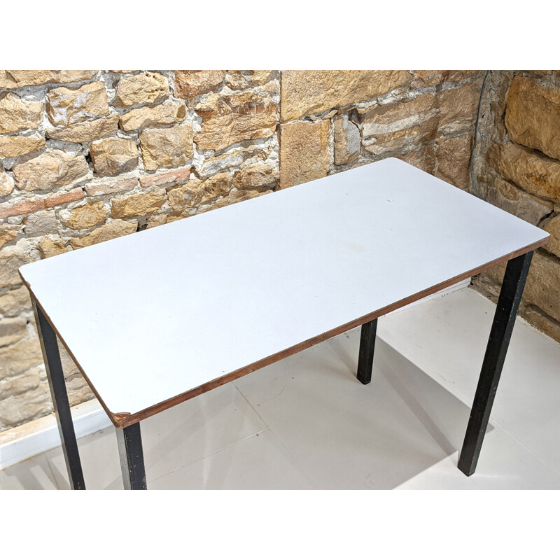 Vintage Cansado table in white formica and metal by Charlotte Perriand, 1950