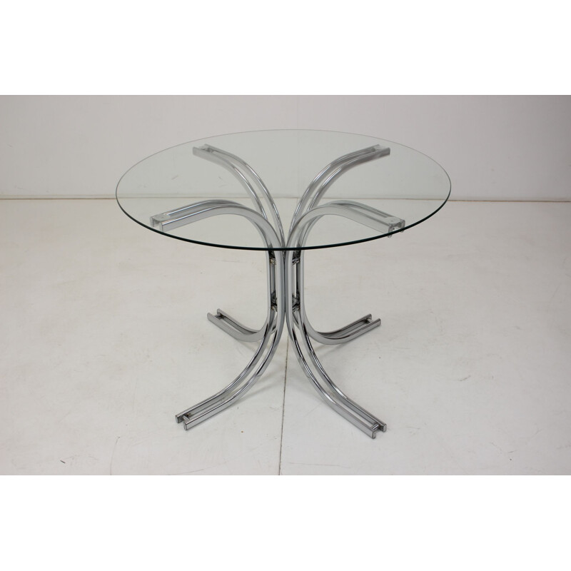 Vintage glass and chrome dining room set, Italy 1980s