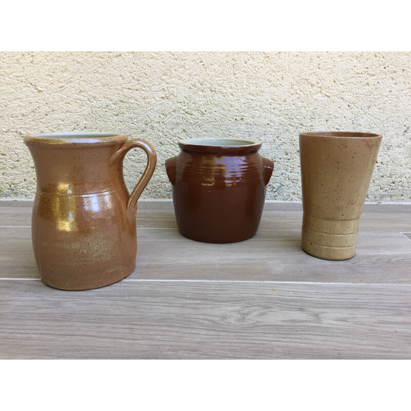 Set van 3 vintage steengoed potten