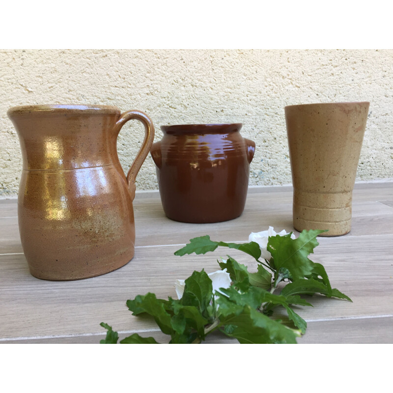 Set of 3 vintage stoneware pots