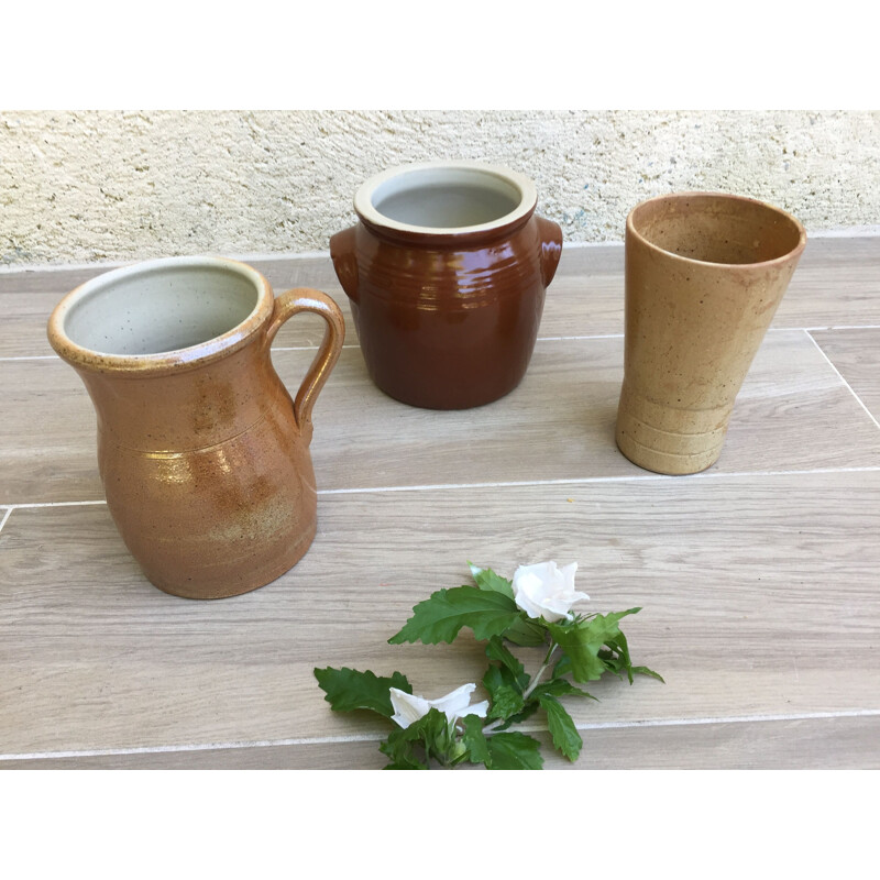 Set van 3 vintage steengoed potten