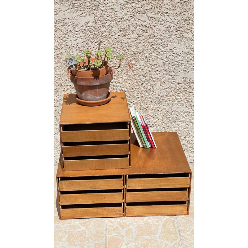 Vintage wooden workshop box with drawers