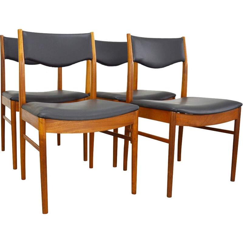 Set of 4 mid century Mc Intosh chairs in teak and vinyl - 1960s