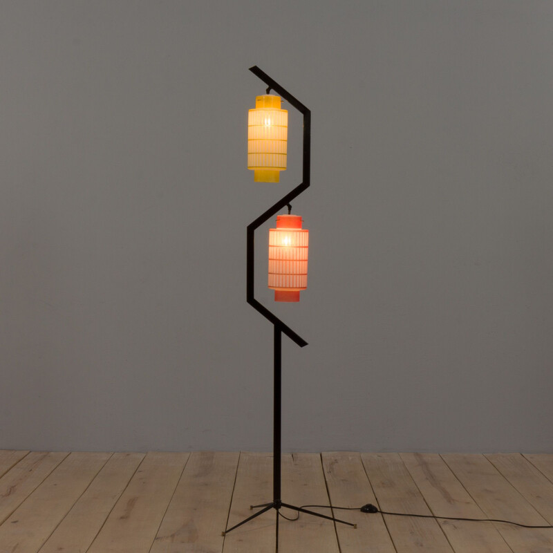 Vintage geometric lamp in painted glass, 1960