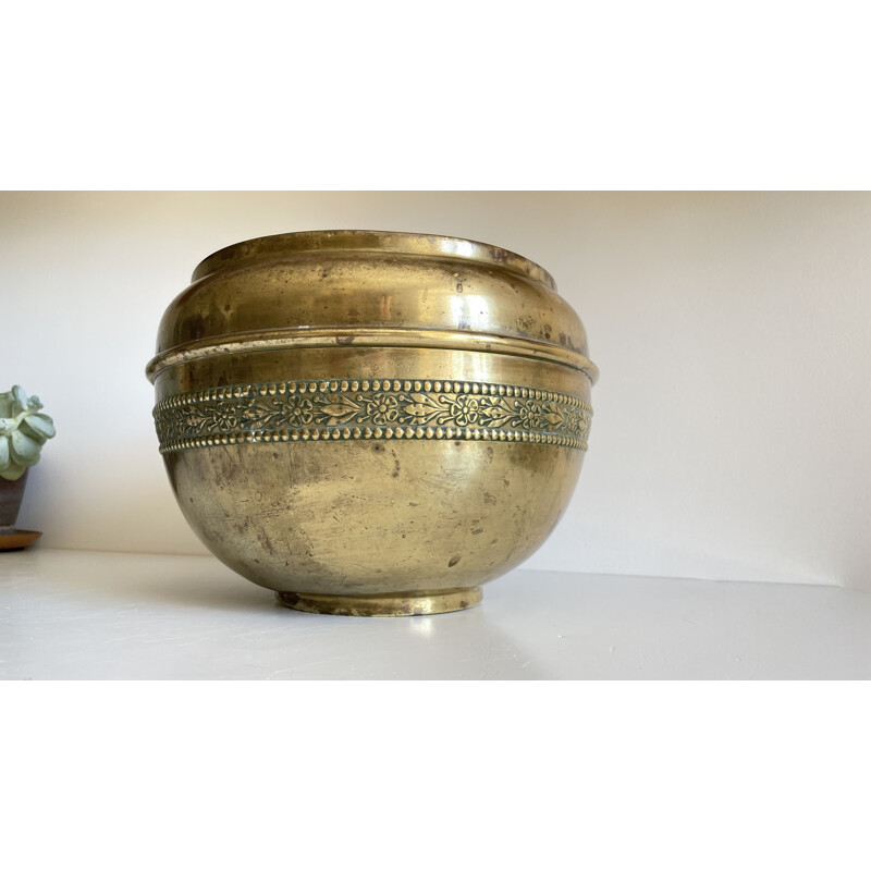 Vintage brass planter by Villedieu, 1970-1980