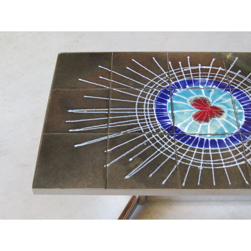 Vintage coffee table with ceramic tiles, Belgium 1970