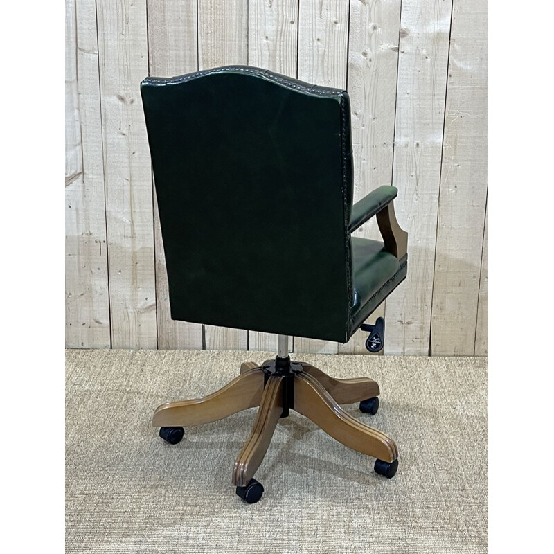 Fauteuil de bureau anglais vintage Chesterfield en cuir vert, 1980
