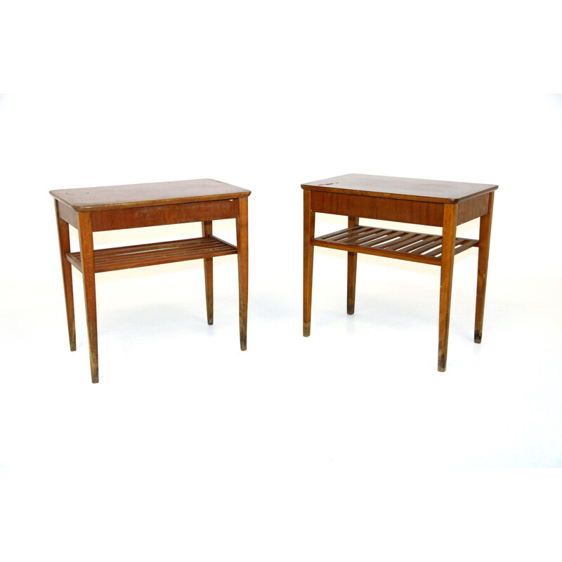 Paire de tables de chevet vintage en acajou par Ferdinand Lundqvist, Suède 1960