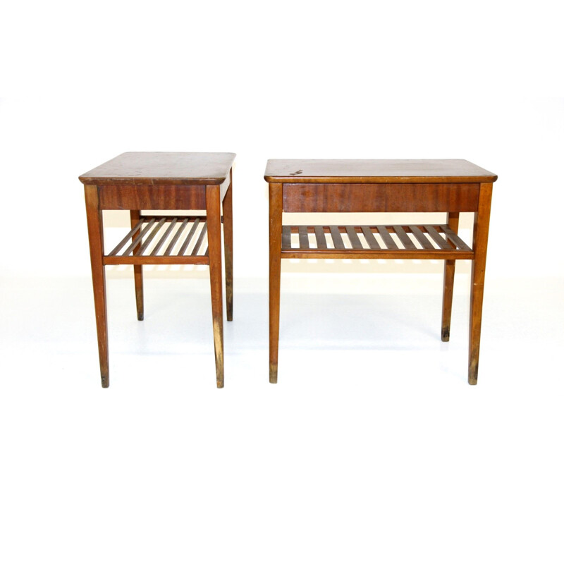 Pair of vintage mahogany night stands by Ferdinand Lundqvist, Sweden 1960s