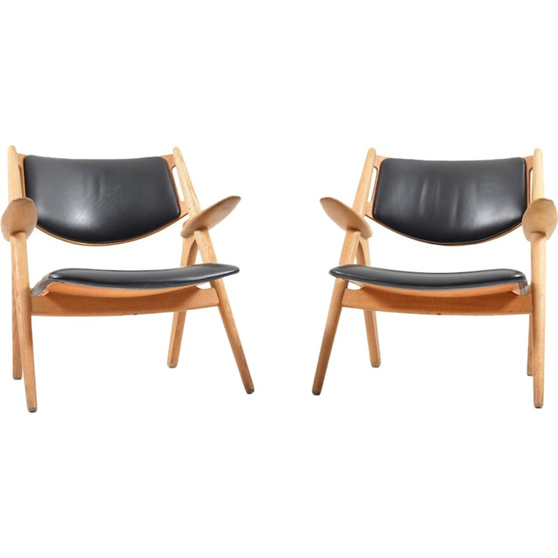 Pair of Carl Hansen & Søn "Saw Horse" armchairs in leather, Hans J. WEGNER - 1950s