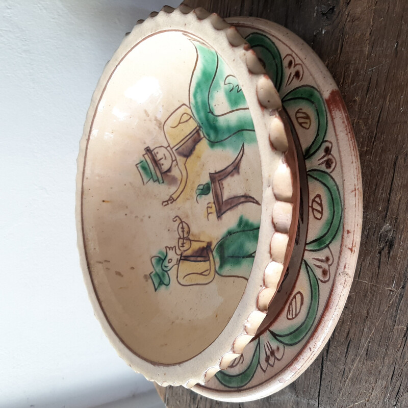 Pair of vintage plates with glazed terracotta bowl