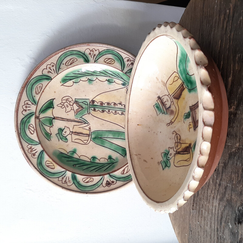 Pair of vintage plates with glazed terracotta bowl