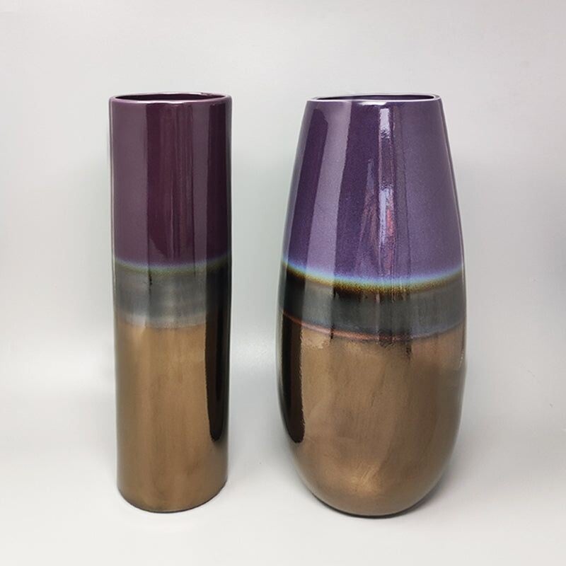 Pair of vintage ceramic vases by F.lli Brambilla, Italy 1970