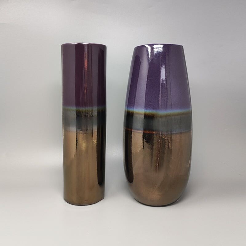 Pair of vintage ceramic vases by F.lli Brambilla, Italy 1970