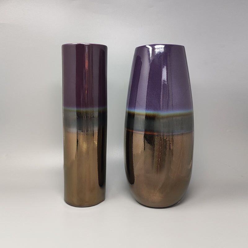 Paire de vases vintage en céramique par F.lli Brambilla, Italie 1970
